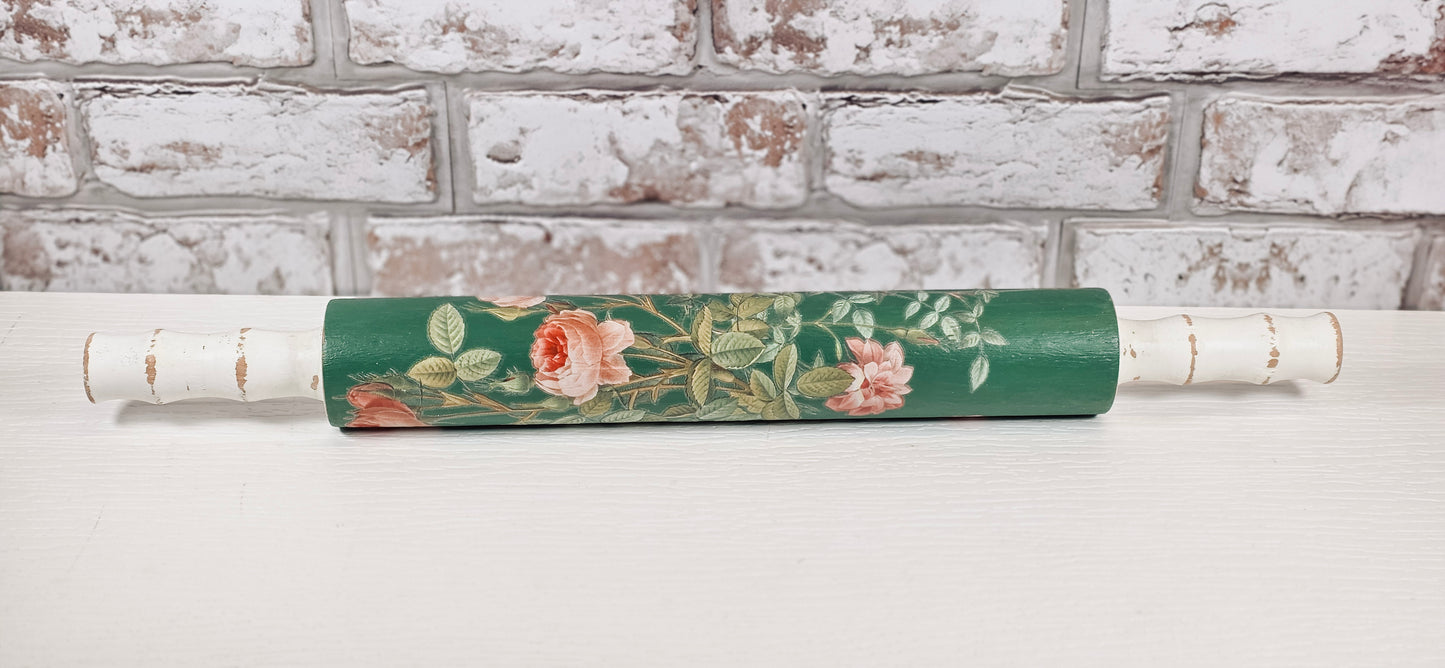 Upcycled Decorative Rolling Pin | Vintage Rose Farmhouse Kitchen Decor