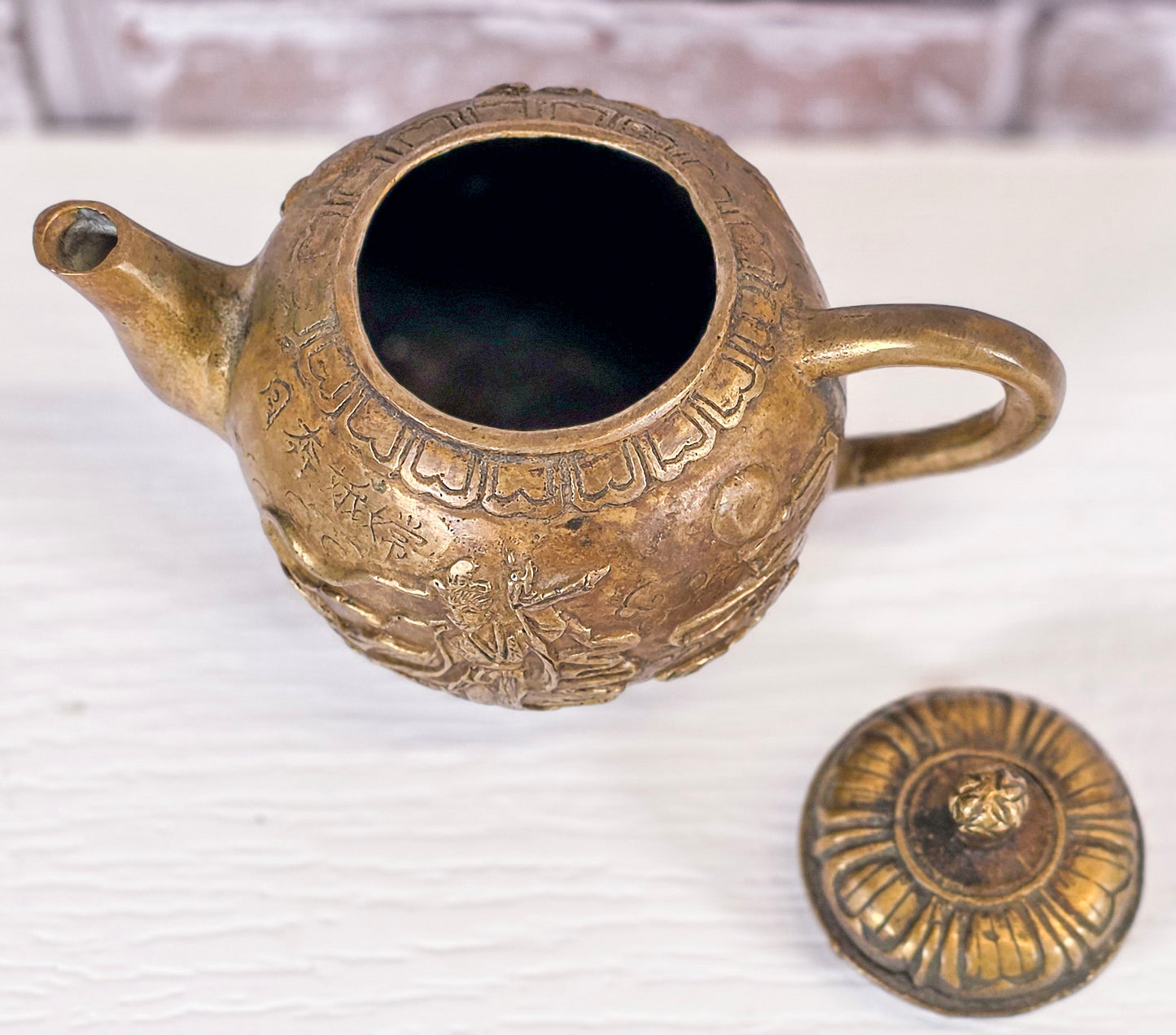 Mid-Century Chinese Brass Decorative Teapot | Yixing Maker’s Mark | Vintage Asian Home Decor