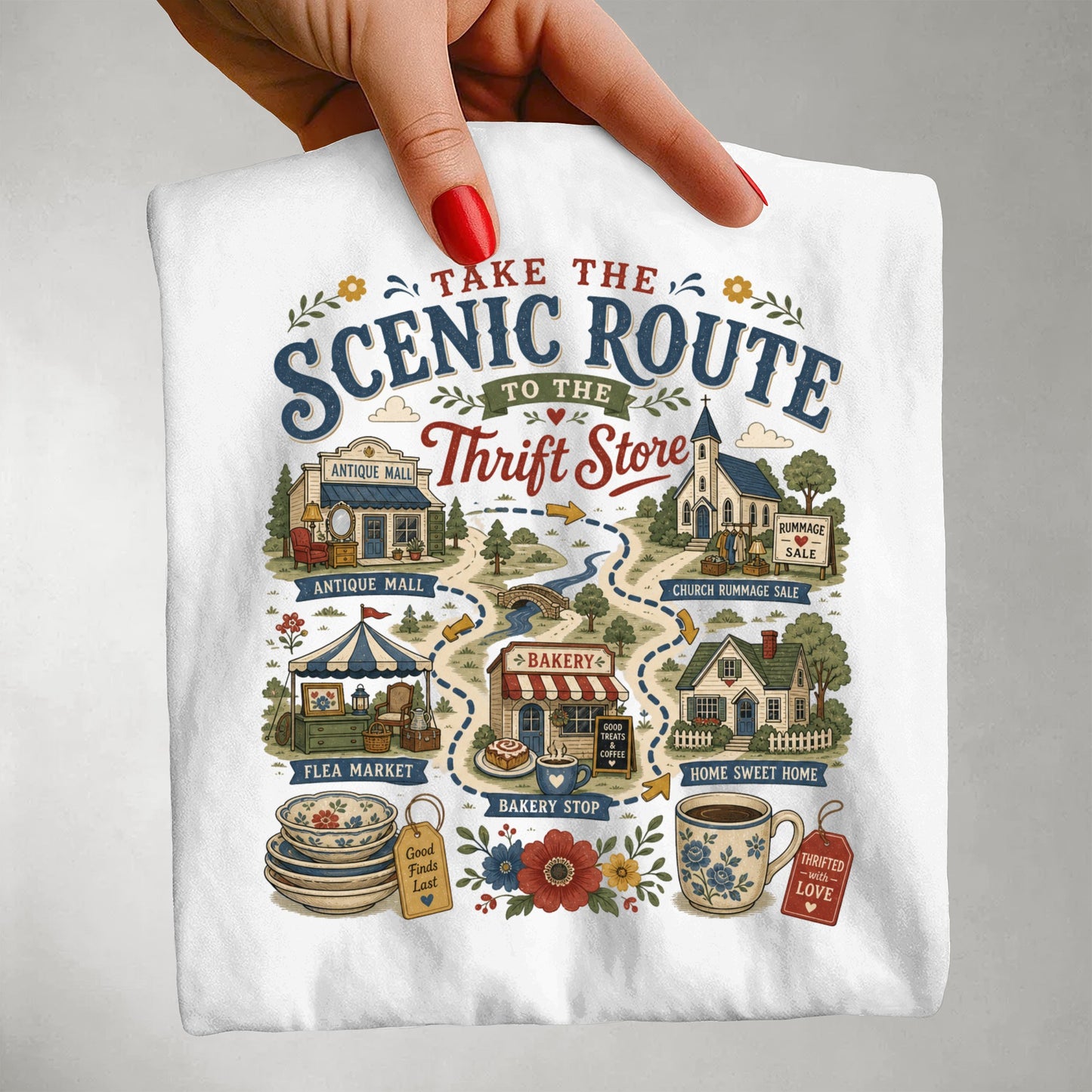 Take The Scenic Route To The Thrift Store Vintage Tee | Funny Thrifting Map Shirt | Gift for Thrifters