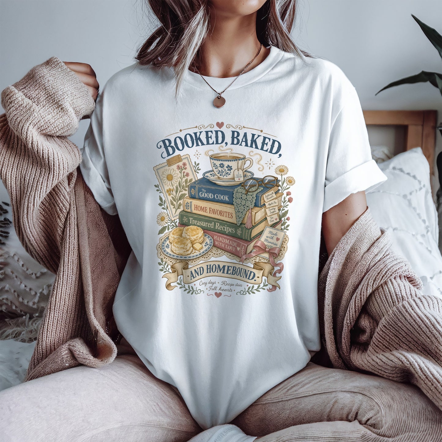 Booked Baked And Homebound Vintage Tee | Cozy Cookbook Shirt | Gift for Bakers & Homebodies