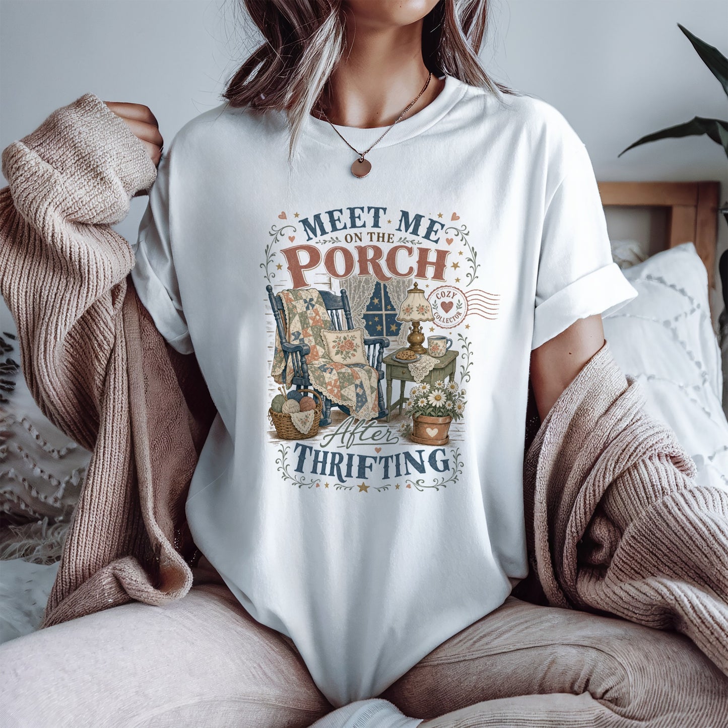 Meet Me On The Porch After Thrifting Vintage Tee | Cozy Collector Shirt | Gift for Thrifters & Porch Sitters