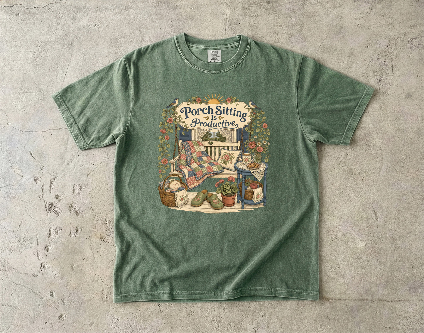Porch Sitting Is Productive Vintage Tee | Grandmacore Porch Swing Shirt | Gift for Slow Living Lovers