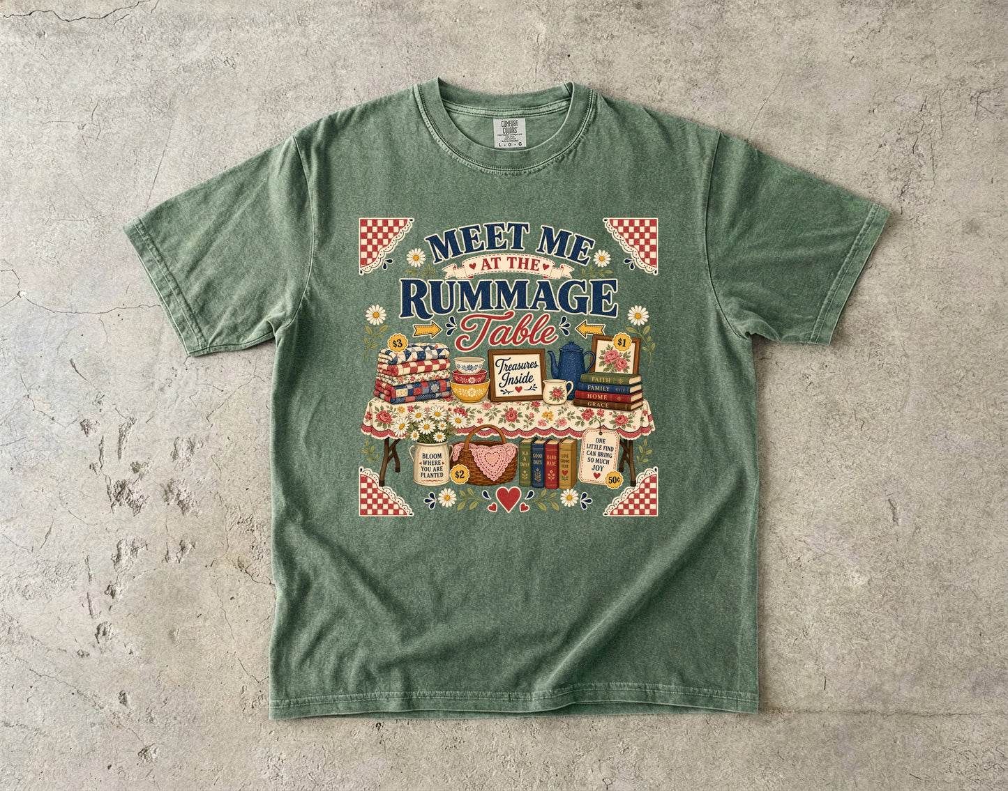 Meet Me At The Rummage Table Vintage Tee | Small-Town Rummage Sale Shirt | Gift for Thrifters
