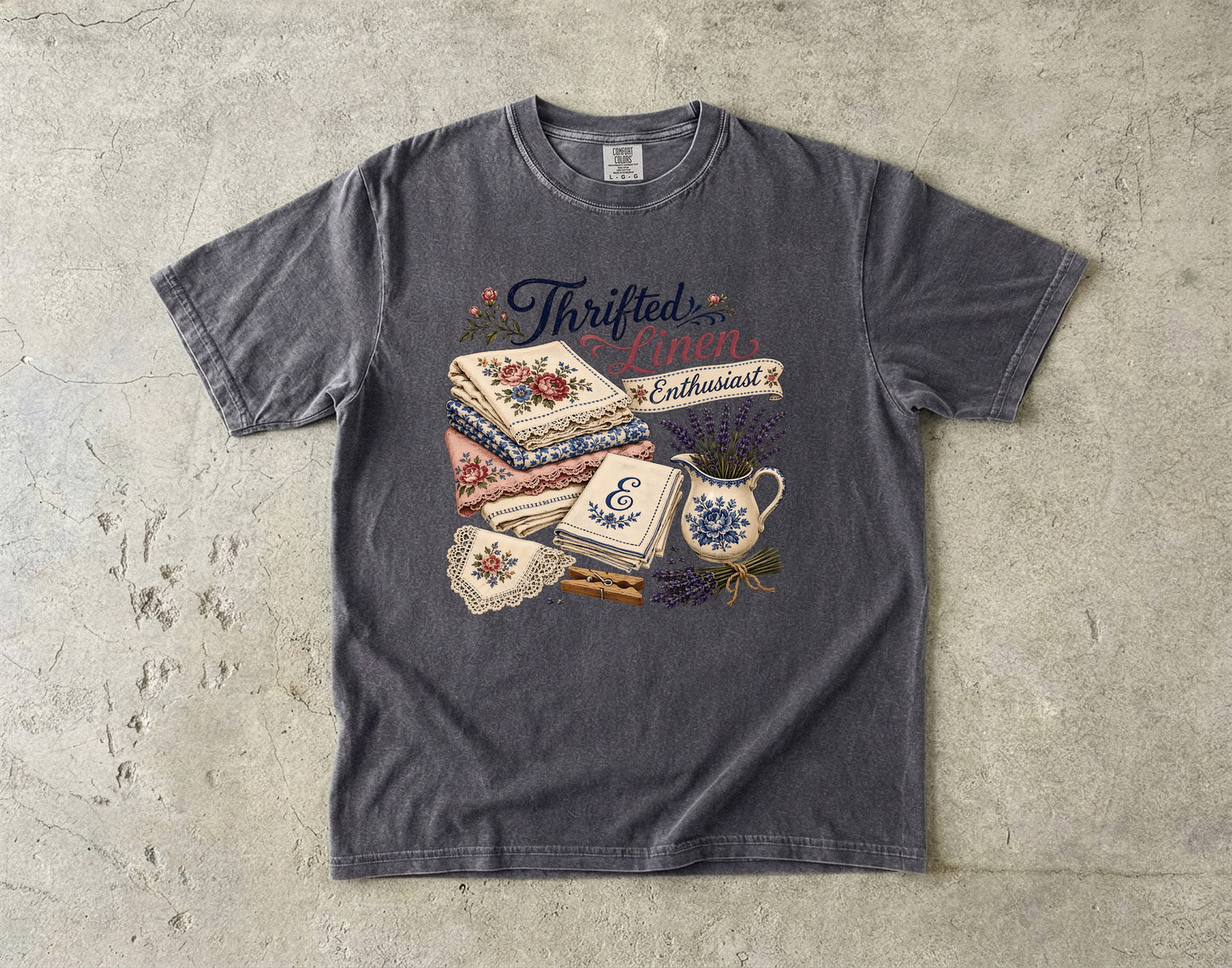 Thrifted Linen Enthusiast Vintage Tee | Grandmacore Linen Lover Shirt | Gift for Vintage Home Lovers