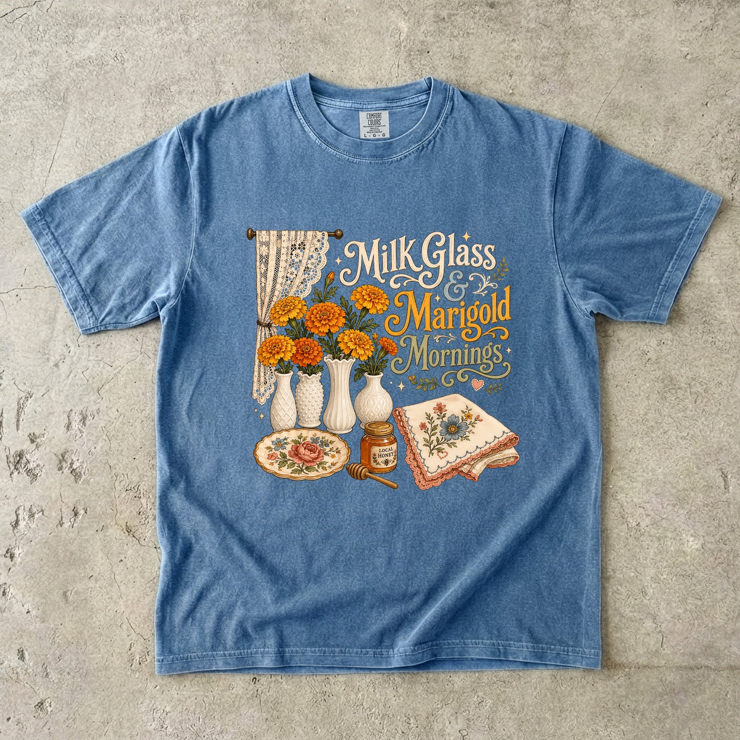 Milk Glass And Marigold Mornings Vintage Tee | Grandmacore Cottage Shirt | Gift for Vintage Home Lovers