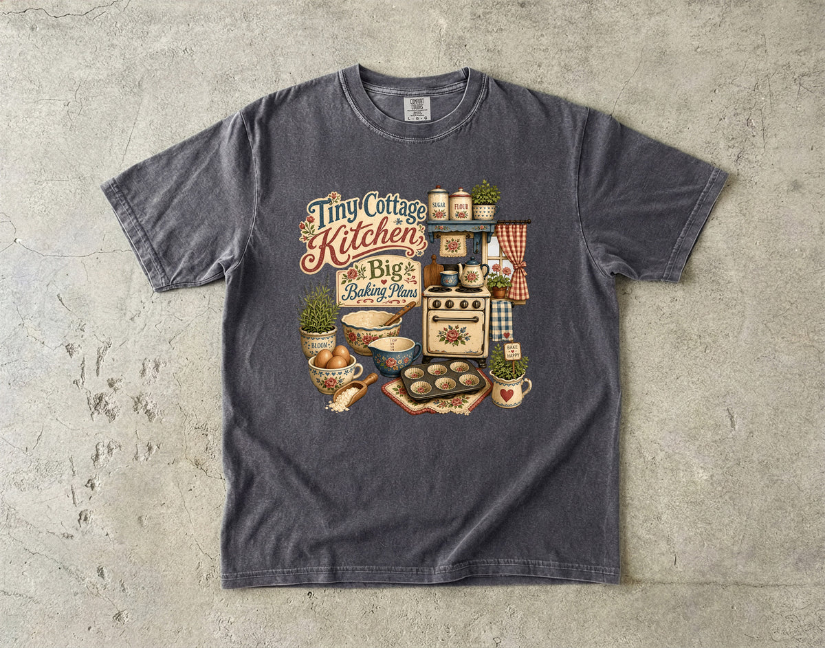 Tiny Cottage Kitchen, Big Baking Plans Vintage Tee | Grandmacore Kitchen Shirt | Gift for Home Bakers