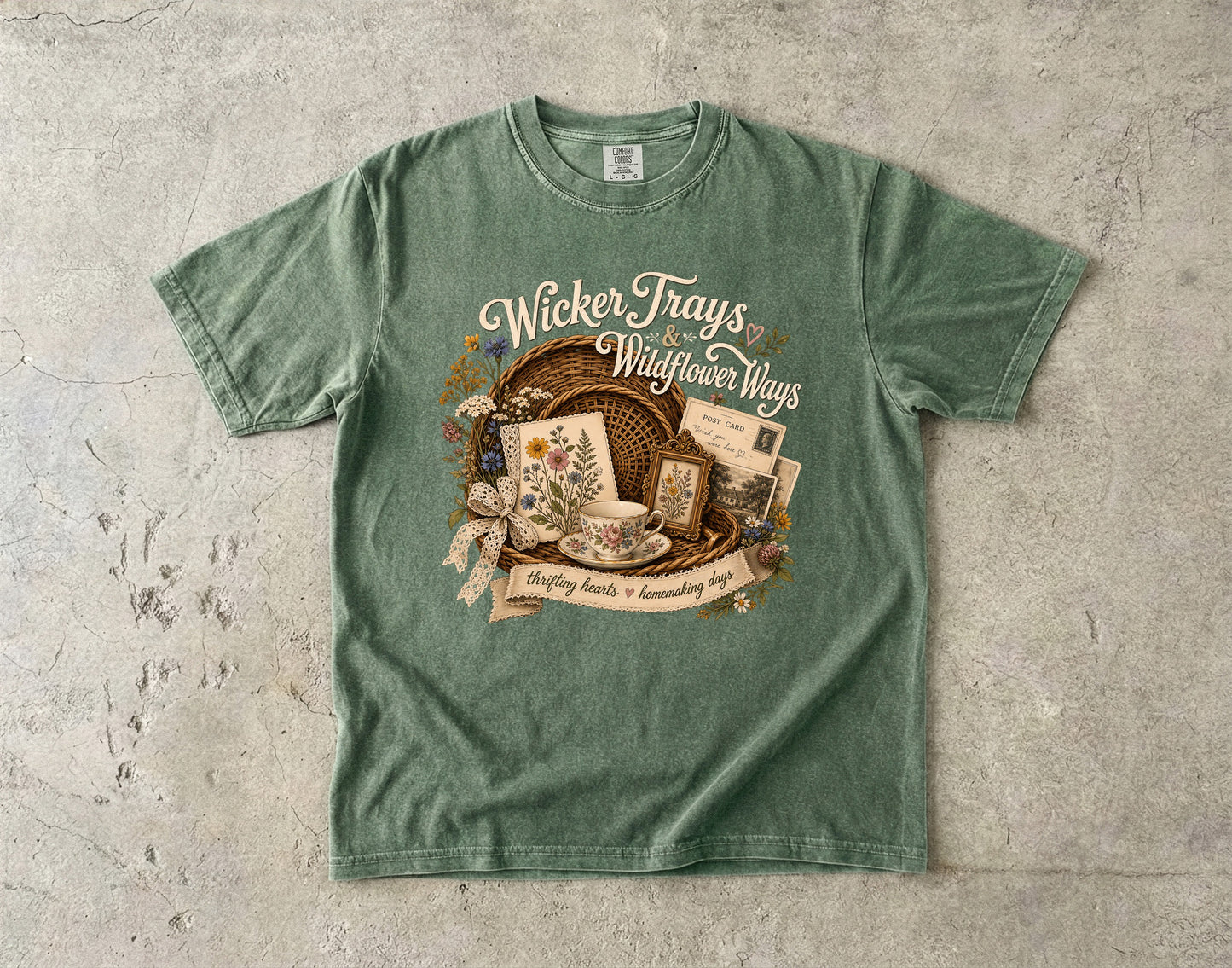 Wicker Trays And Wildflower Ways Vintage Tee | Grandmacore Cottage Shirt | Gift for Vintage Home Lovers