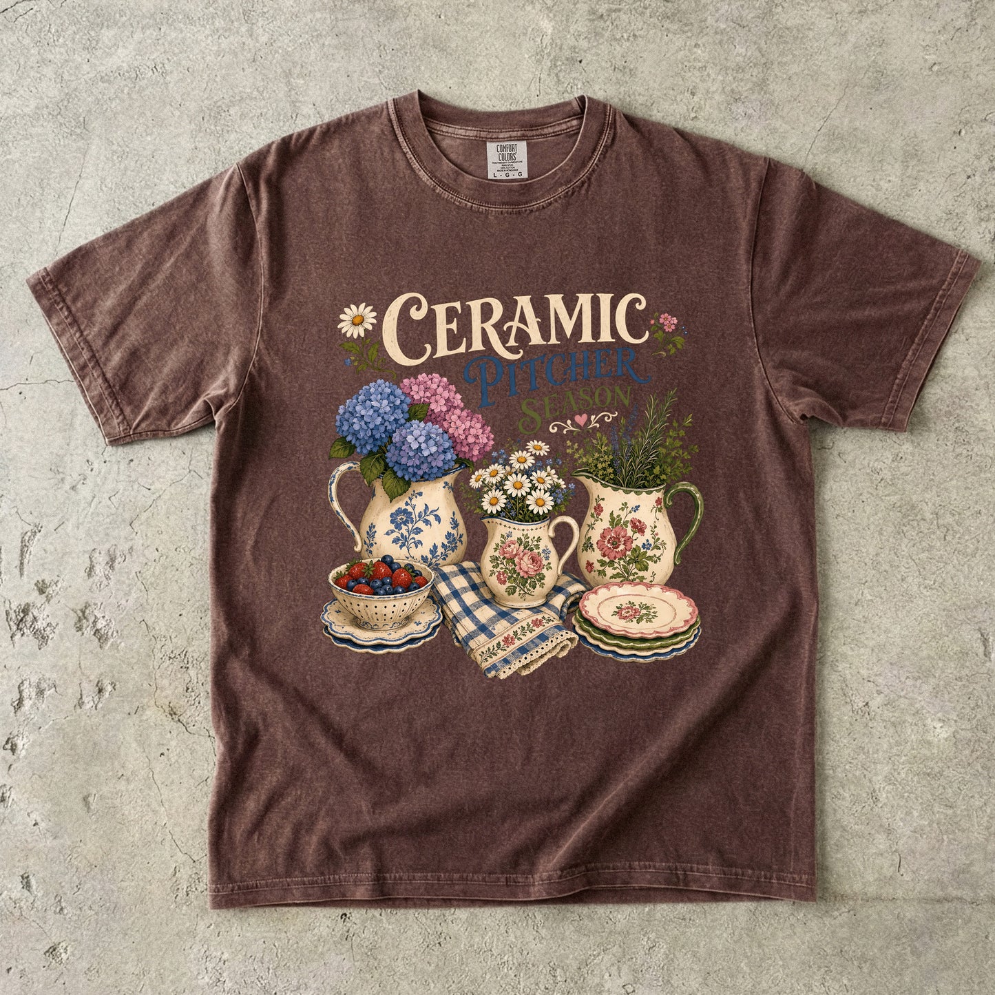 Ceramic Pitcher Season Vintage Tee | Grandmacore Floral Collector Shirt | Gift for Vintage Collectors