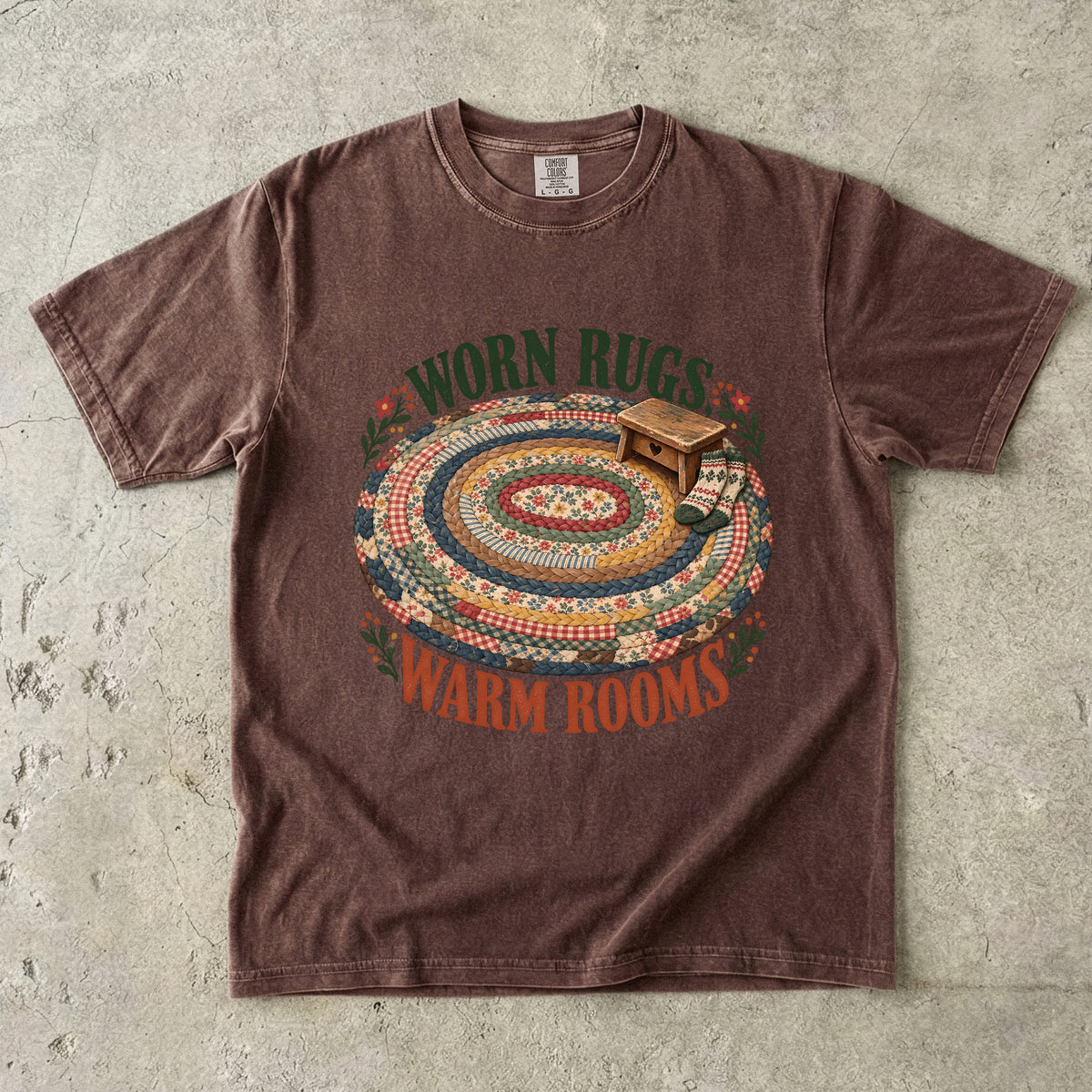 Worn Rugs Warm Rooms Vintage Tee | Braided Rug Farmhouse Shirt | Gift for Vintage Home Lovers