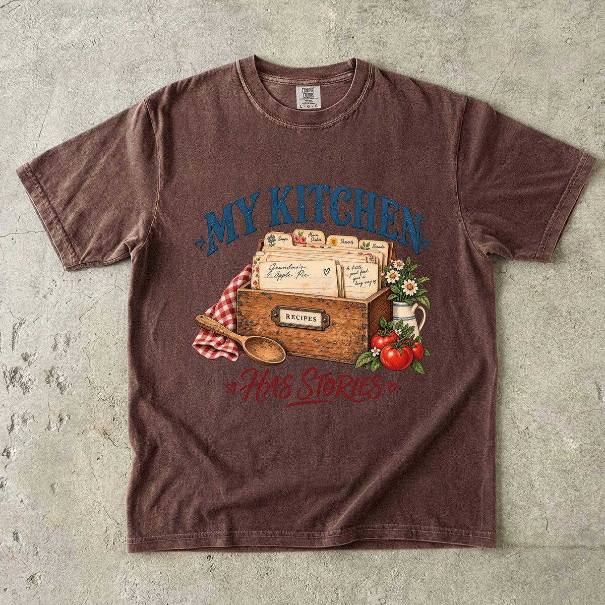 My Kitchen Has Stories Vintage Tee | Recipe Box Shirt | Gift for Bakers & Grandmacore Lovers