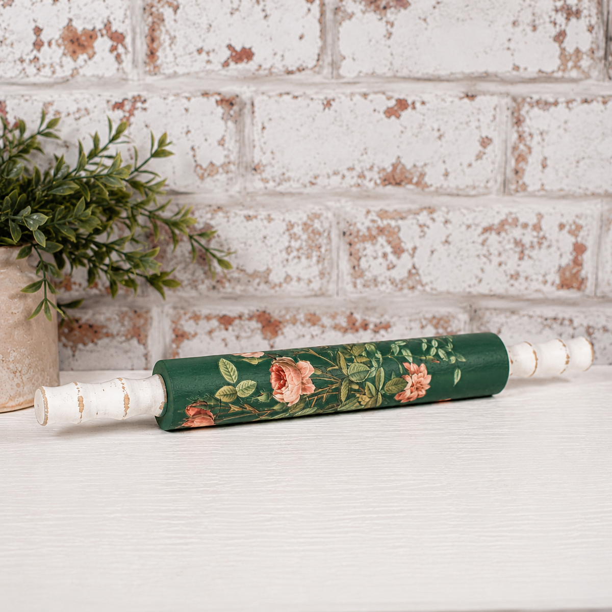 Upcycled Decorative Rolling Pin | Vintage Rose Farmhouse Kitchen Decor