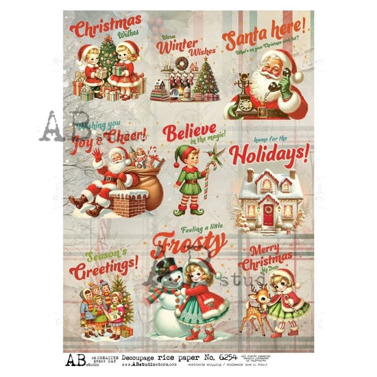 Retro Christmas Greeting Collage Rice Paper