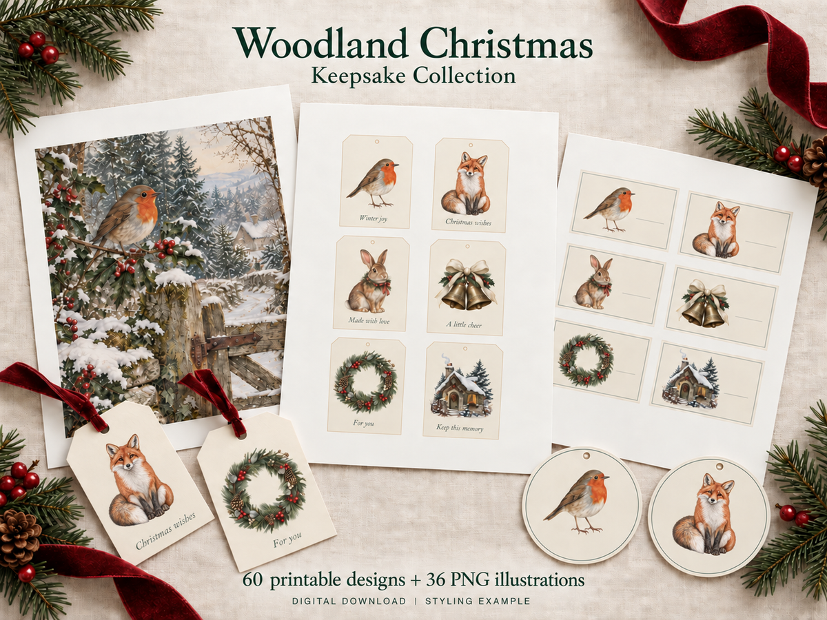 Woodland Christmas Keepsake Collection – Printable Craft Bundle