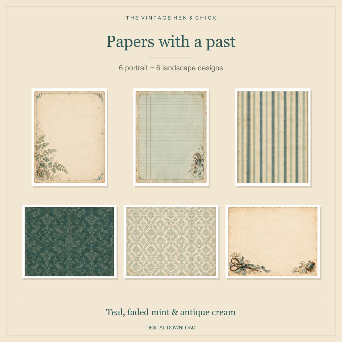 Six examples from the portrait and landscape vintage paper collection.