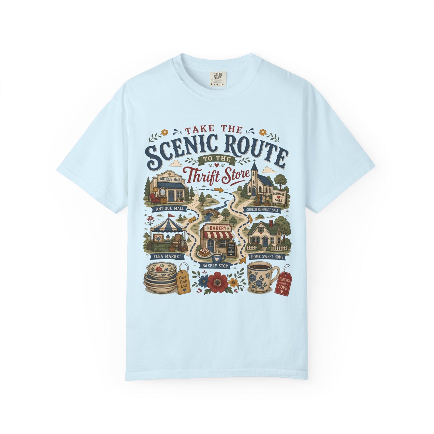 Take The Scenic Route To The Thrift Store Vintage Tee | Funny Thrifting Map Shirt | Gift for Thrifters