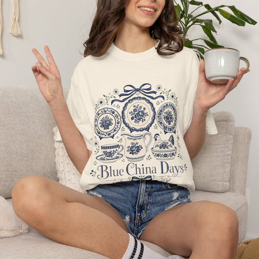 Blue China Days Vintage Tee | Transferware China Shirt | Gift for China & Tea Lovers