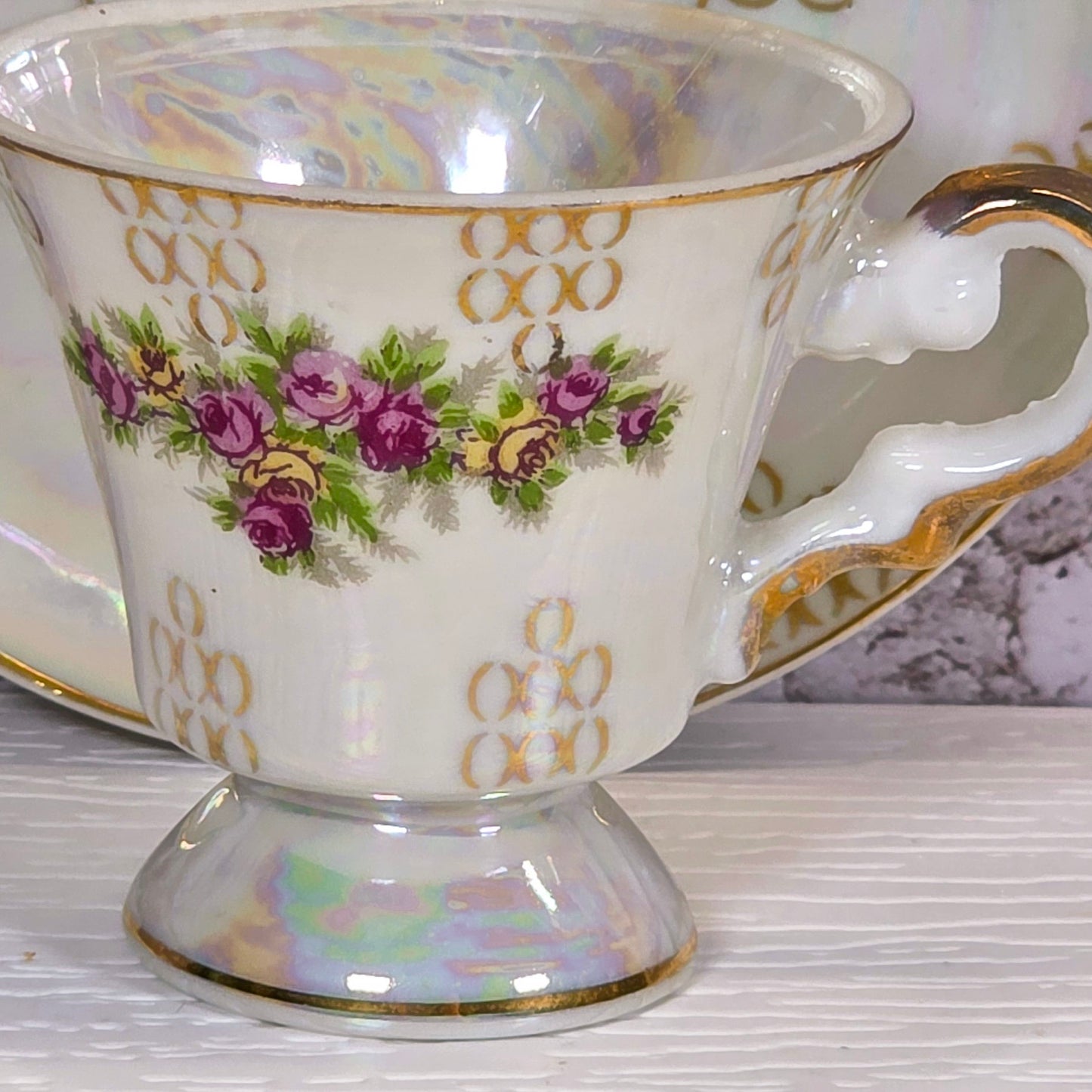 Vintage Wales Iridescent Teacup and Saucer Set