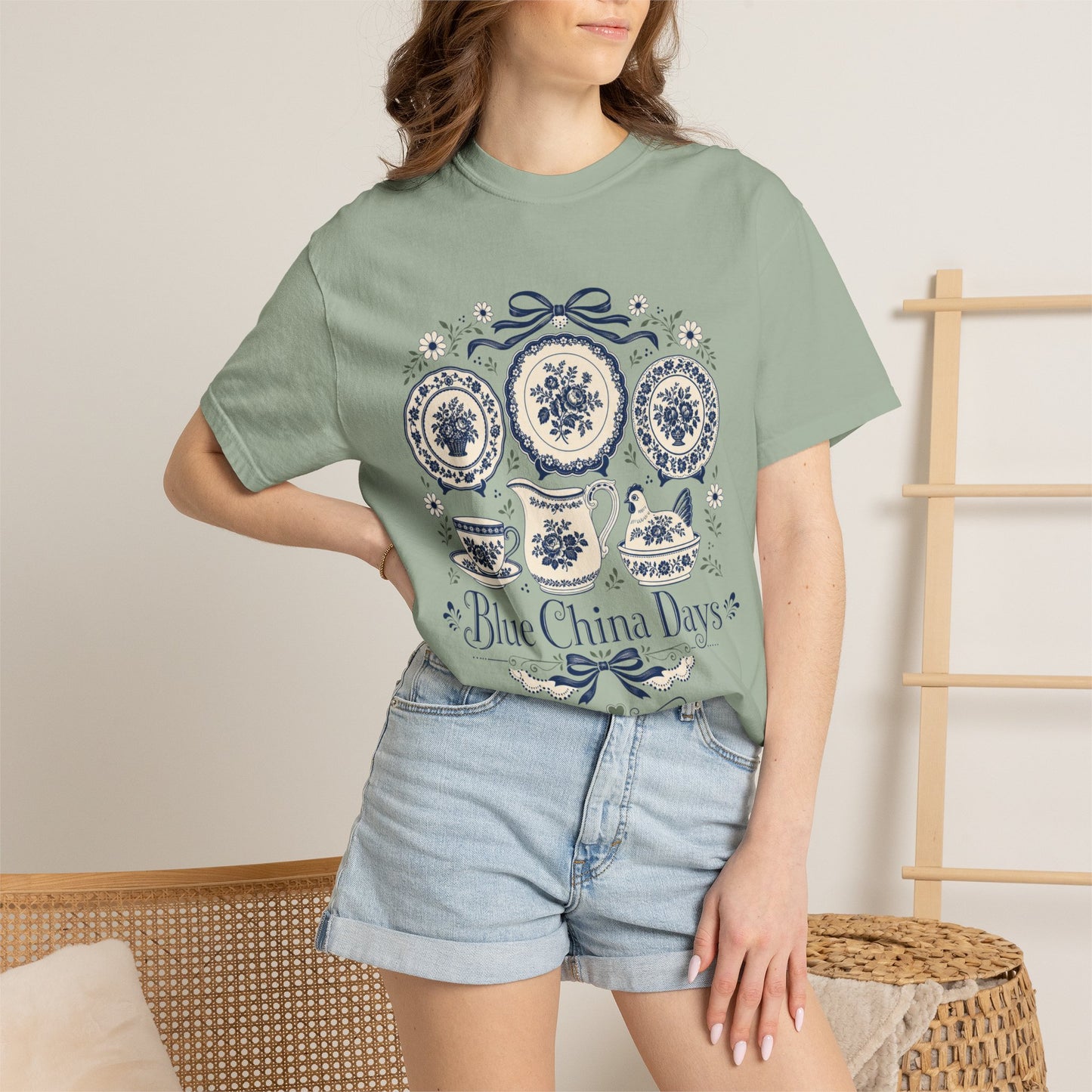 Blue China Days Vintage Tee | Transferware China Shirt | Gift for China & Tea Lovers