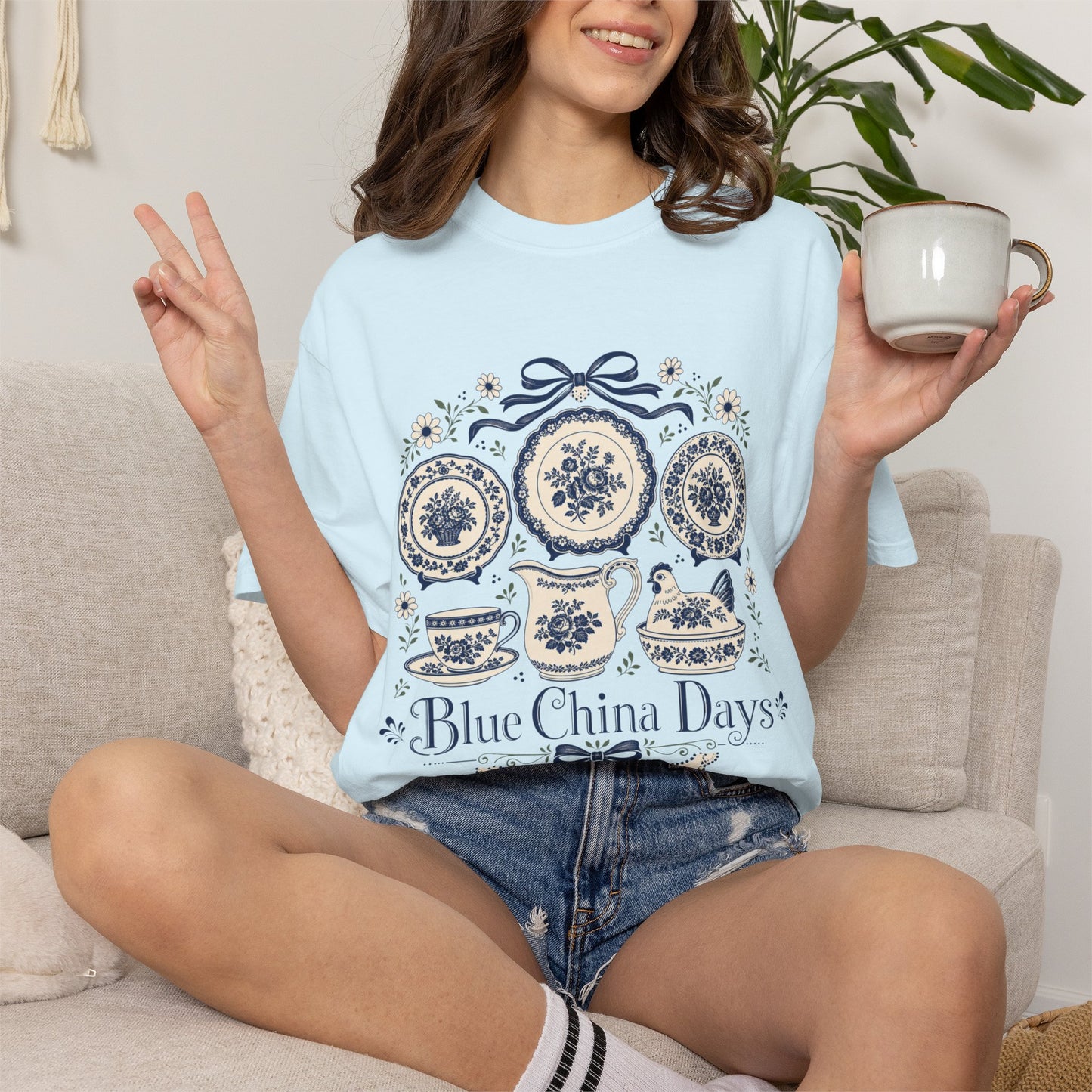 Blue China Days Vintage Tee | Transferware China Shirt | Gift for China & Tea Lovers