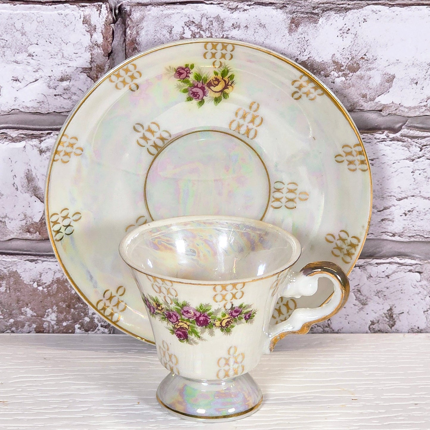 Vintage Wales Iridescent Teacup and Saucer Set