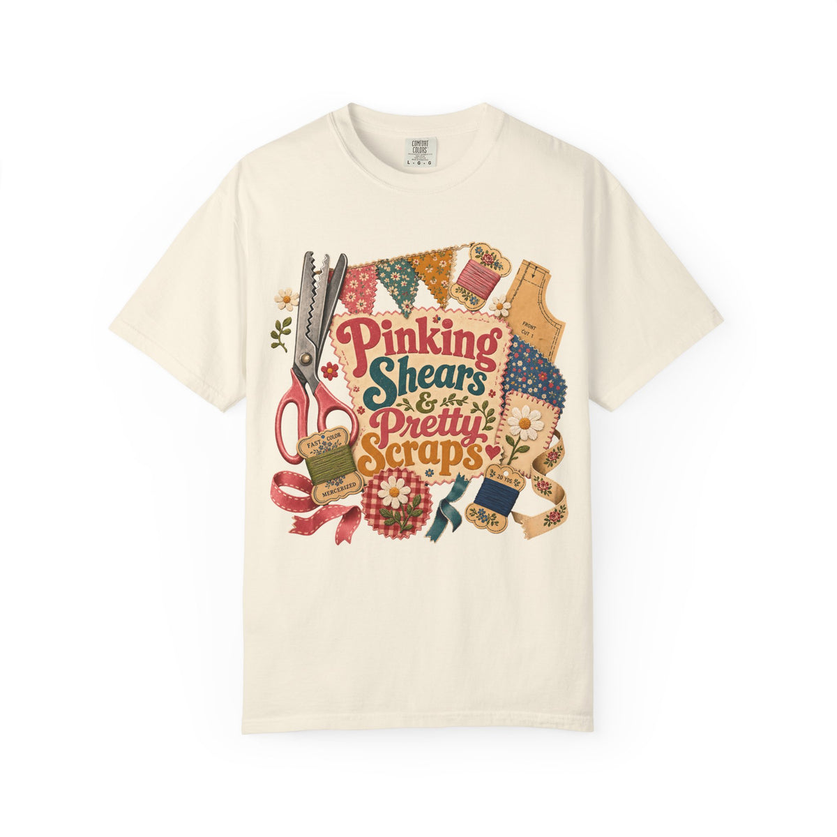 Pinking Shears And Pretty Scraps Vintage Tee | Grandmacore Sewing Shirt | Gift for Quilters
