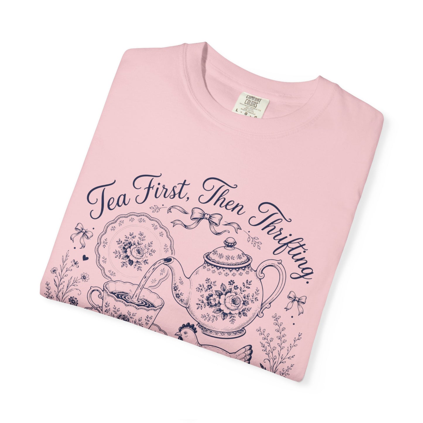 Tea First Then Thrifting Vintage Tee | Grandmacore Toile Shirt | Gift for Tea Lovers & Thrifters