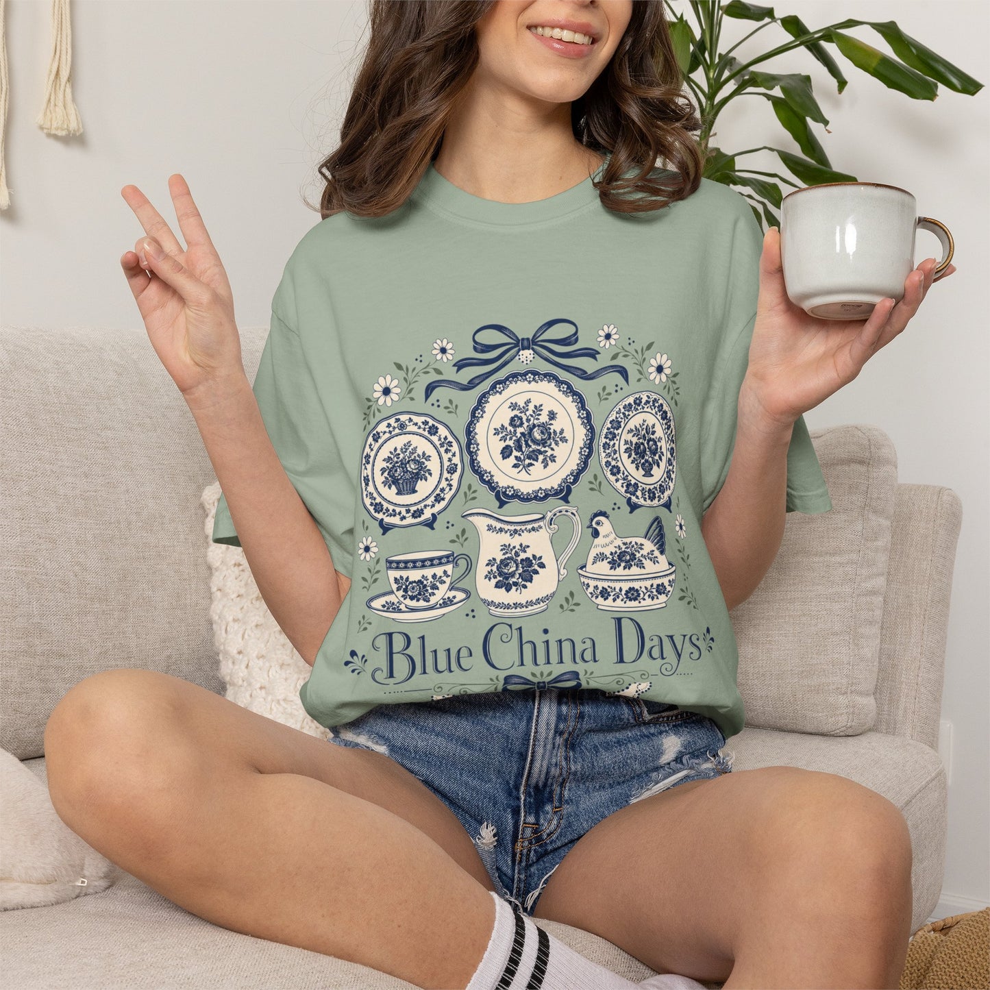 Blue China Days Vintage Tee | Transferware China Shirt | Gift for China & Tea Lovers