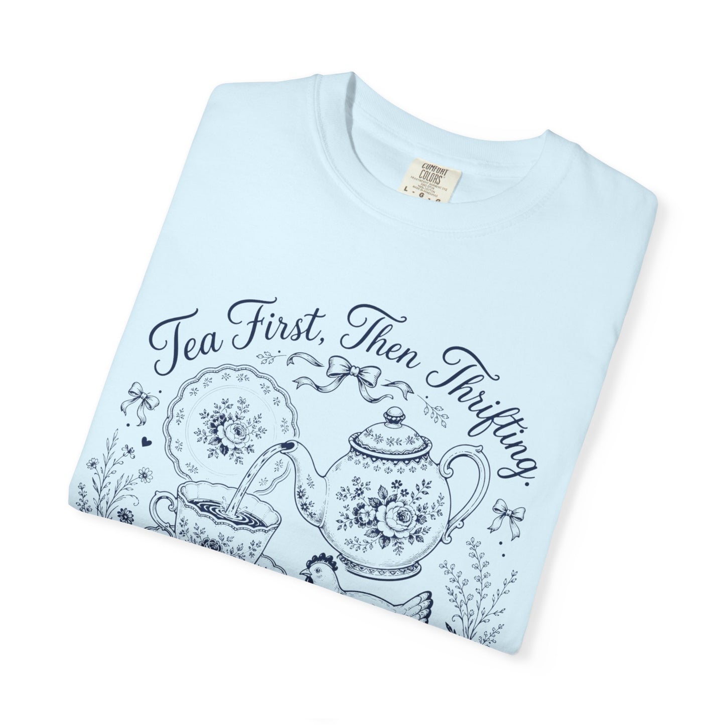 Tea First Then Thrifting Vintage Tee | Grandmacore Toile Shirt | Gift for Tea Lovers & Thrifters