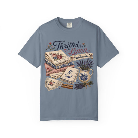 Thrifted Linen Enthusiast Vintage Tee | Grandmacore Linen Lover Shirt | Gift for Vintage Home Lovers