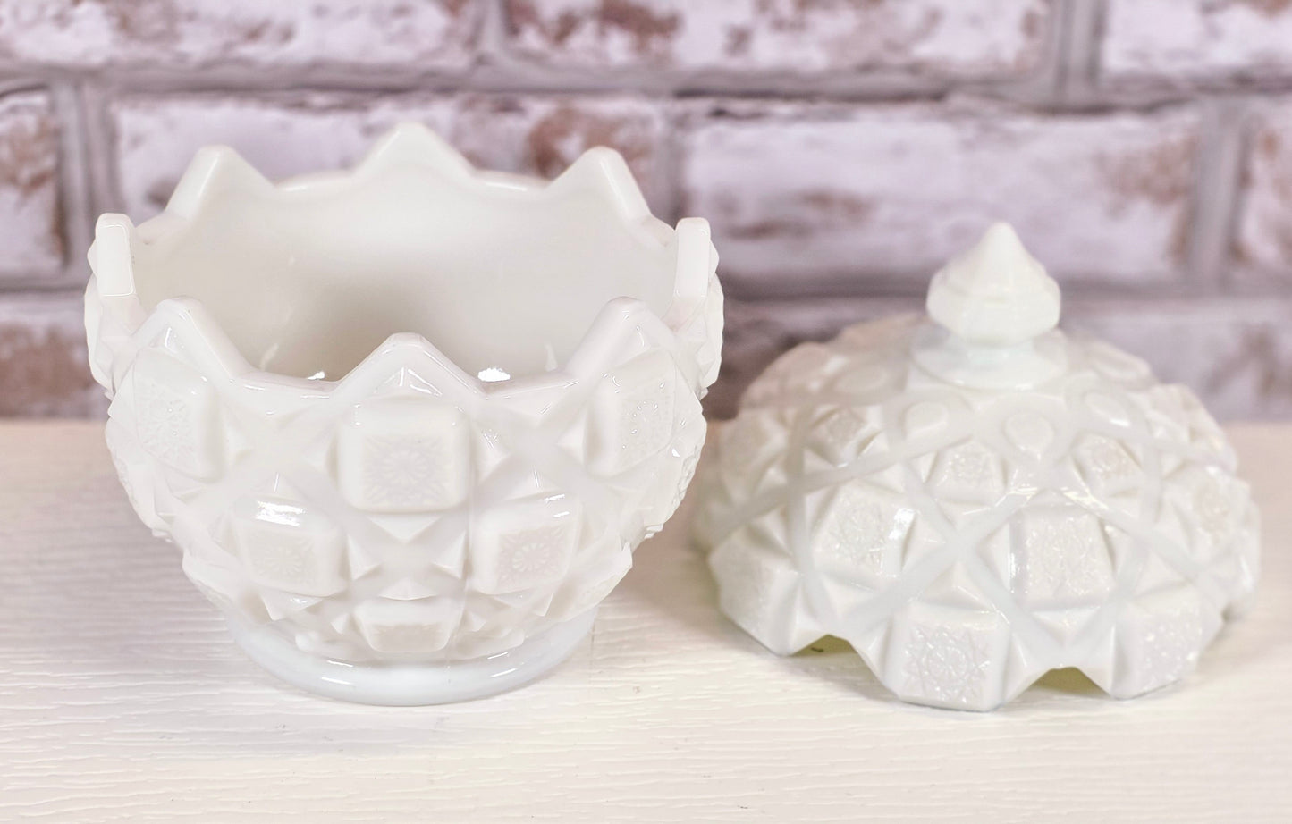 Vintage Westmoreland Old Quilt Pattern Milk Glass Candy Dish