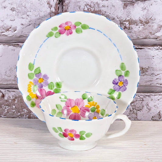 Vintage Tuscan Fine English Bone China Teacup & Saucer | Hand-Painted Floral | England