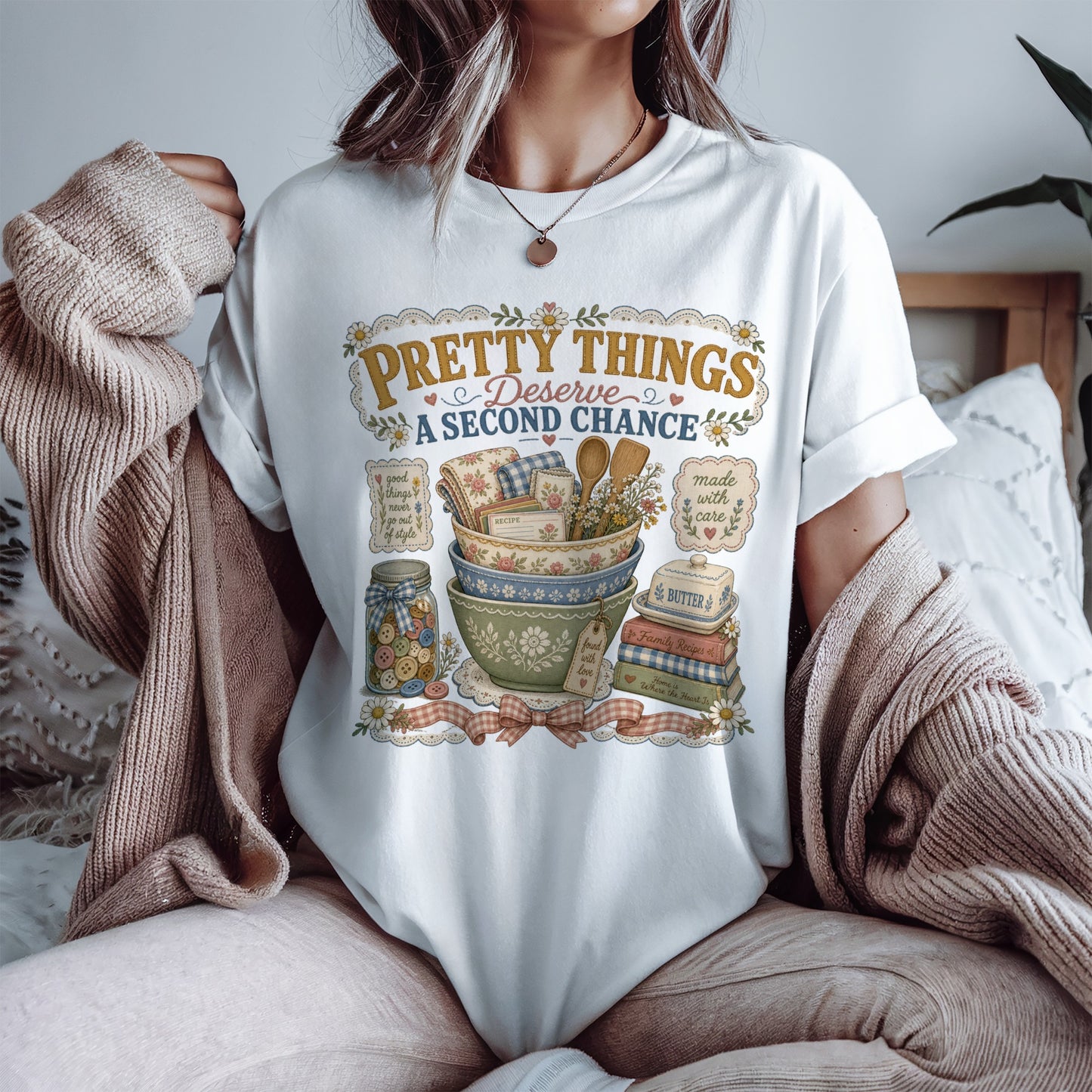 Pretty Things Deserve A Second Chance Vintage Tee | Grandmacore Thrifting Shirt | Gift for Vintage & Thrift Lovers