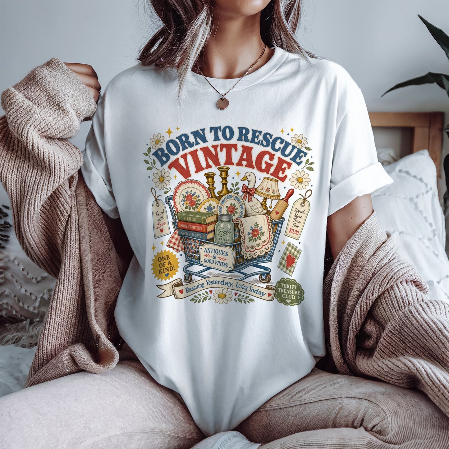 Born To Rescue Vintage Tee | Thrift Treasure Club Shirt | Funny Antiquing Gift for Thrifters