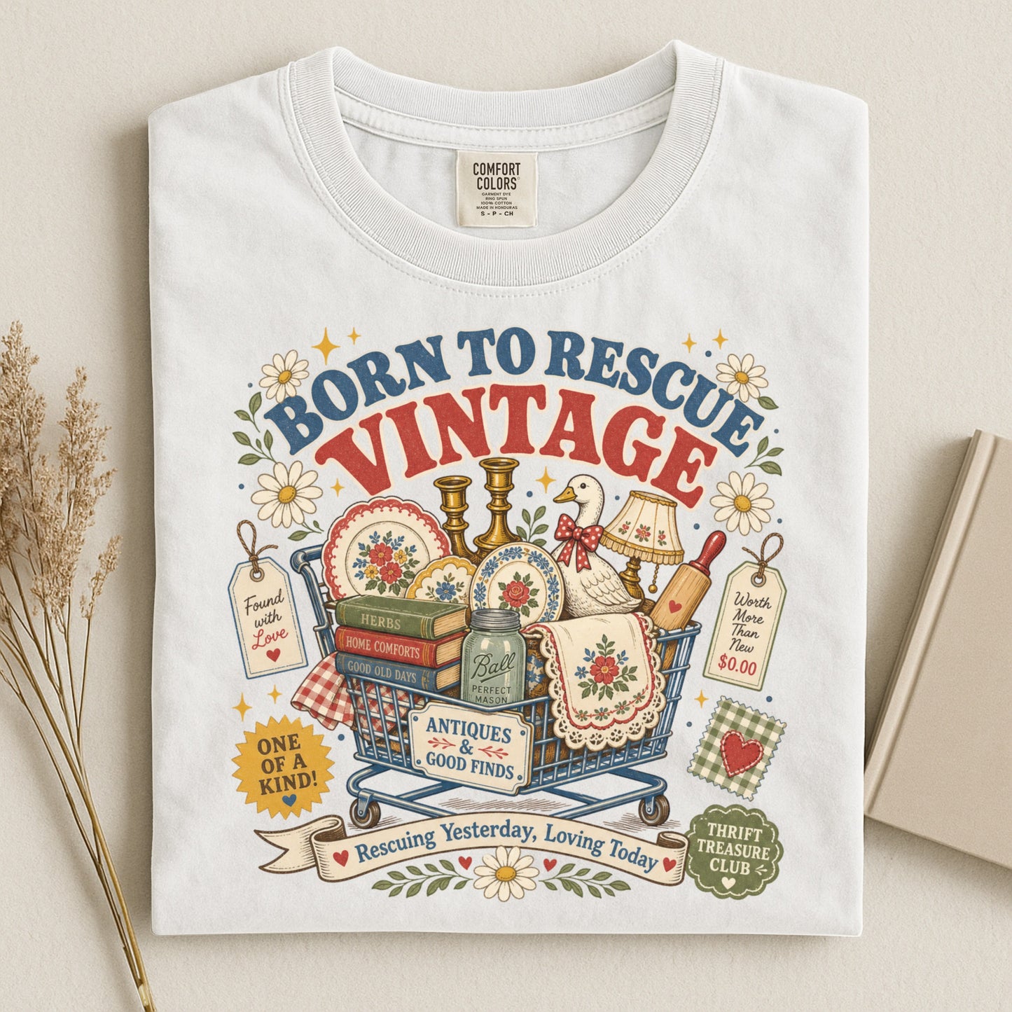 Born To Rescue Vintage Tee | Thrift Treasure Club Shirt | Funny Antiquing Gift for Thrifters