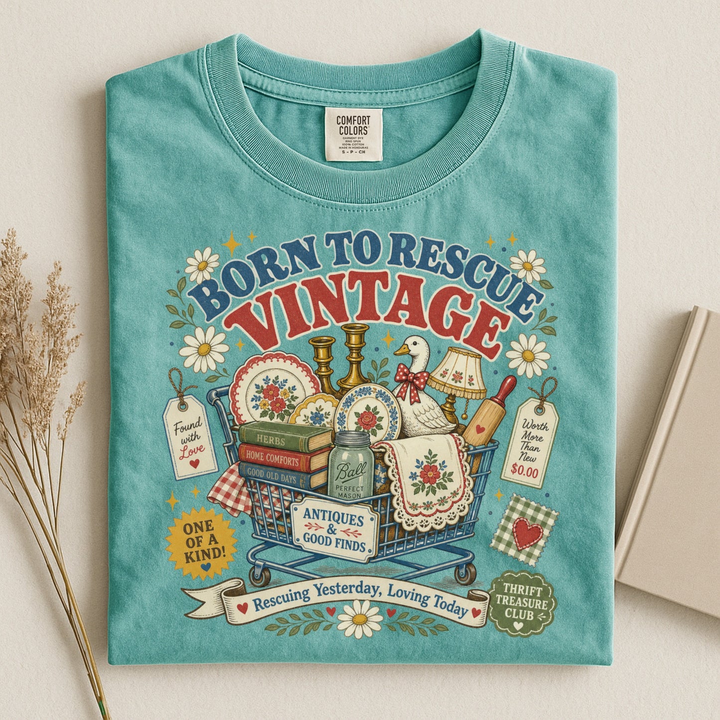 Born To Rescue Vintage Tee | Thrift Treasure Club Shirt | Funny Antiquing Gift for Thrifters