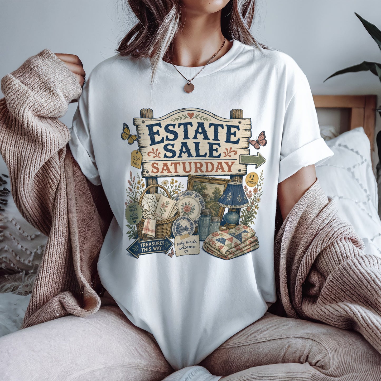 Estate Sale Saturday Vintage Tee | Treasures This Way Shirt | Funny Gift for Thrifters & Antique Hunters