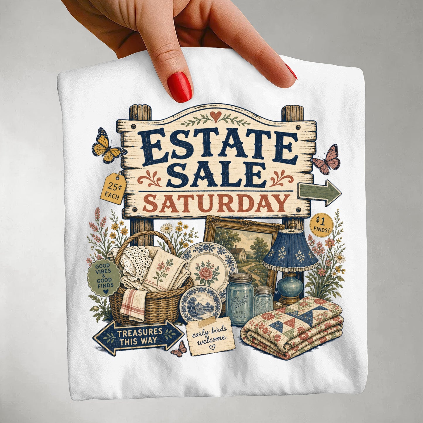Estate Sale Saturday Vintage Tee | Treasures This Way Shirt | Funny Gift for Thrifters & Antique Hunters