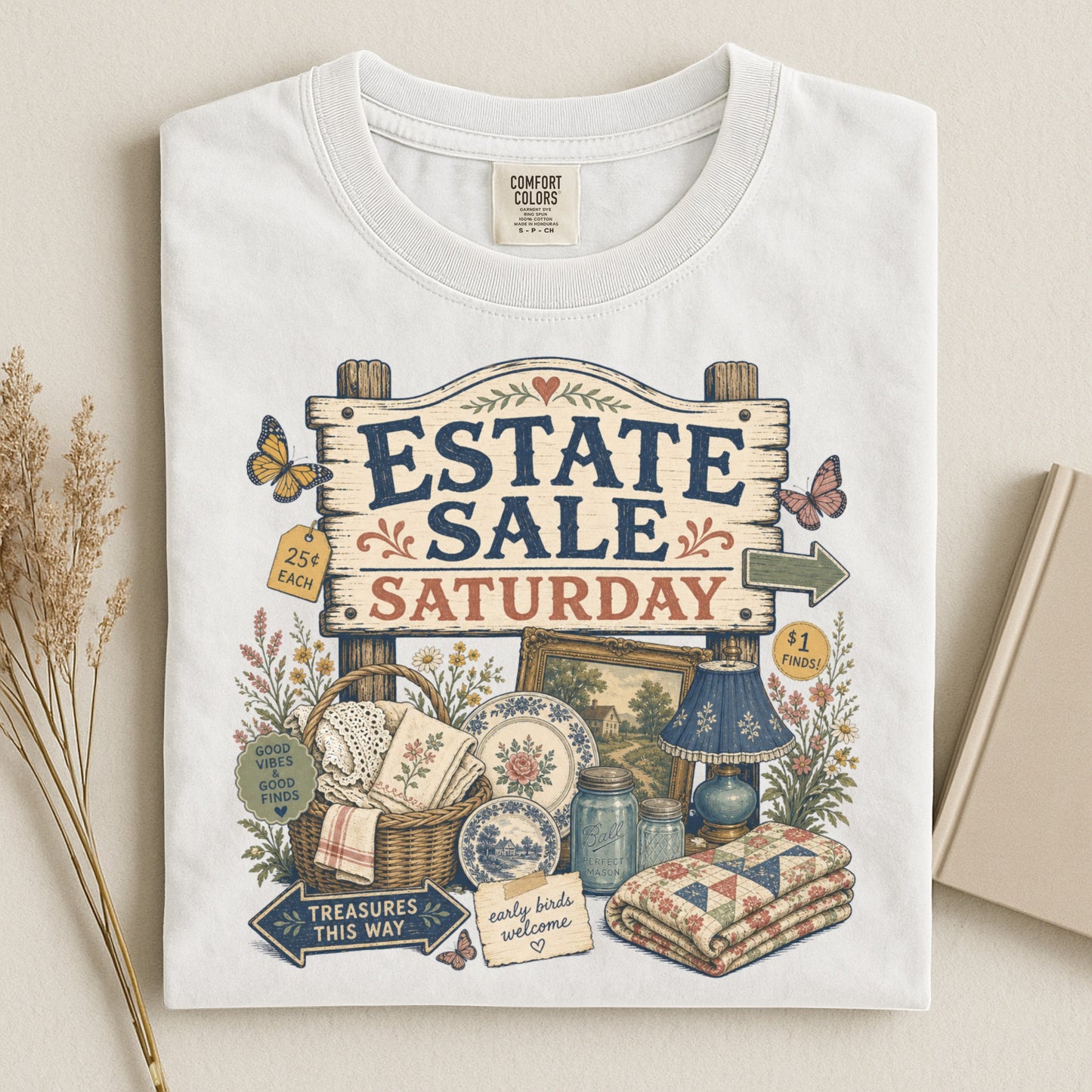 Estate Sale Saturday Vintage Tee | Treasures This Way Shirt | Funny Gift for Thrifters & Antique Hunters