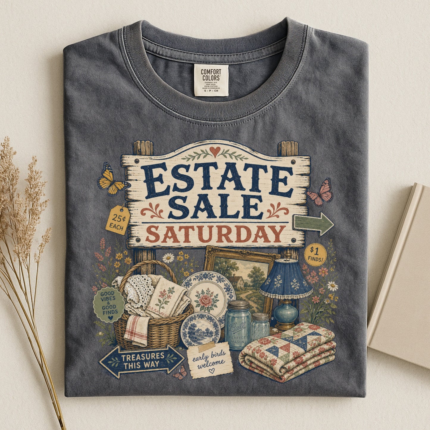 Estate Sale Saturday Vintage Tee | Treasures This Way Shirt | Funny Gift for Thrifters & Antique Hunters
