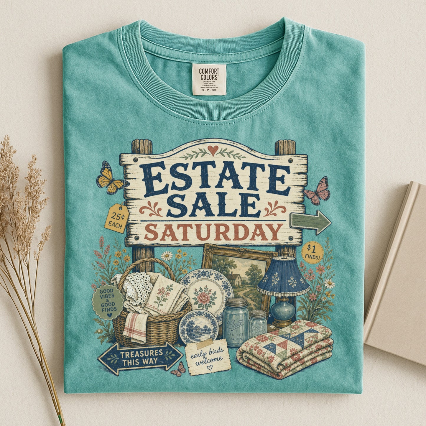Estate Sale Saturday Vintage Tee | Treasures This Way Shirt | Funny Gift for Thrifters & Antique Hunters