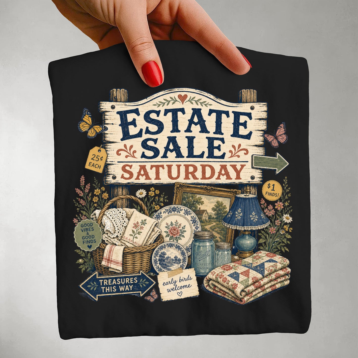 Estate Sale Saturday Vintage Tee | Treasures This Way Shirt | Funny Gift for Thrifters & Antique Hunters
