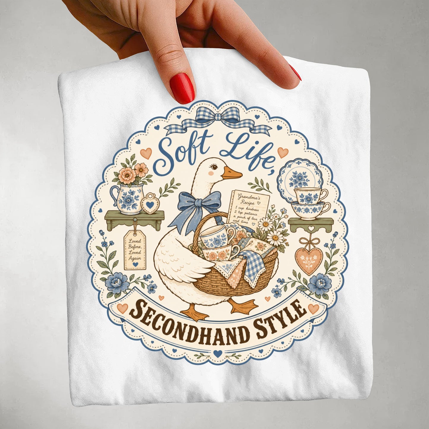 Soft Life Secondhand Style Vintage Tee | Grandmacore Goose Shirt | Gift for Thrifters & Cottage Lovers