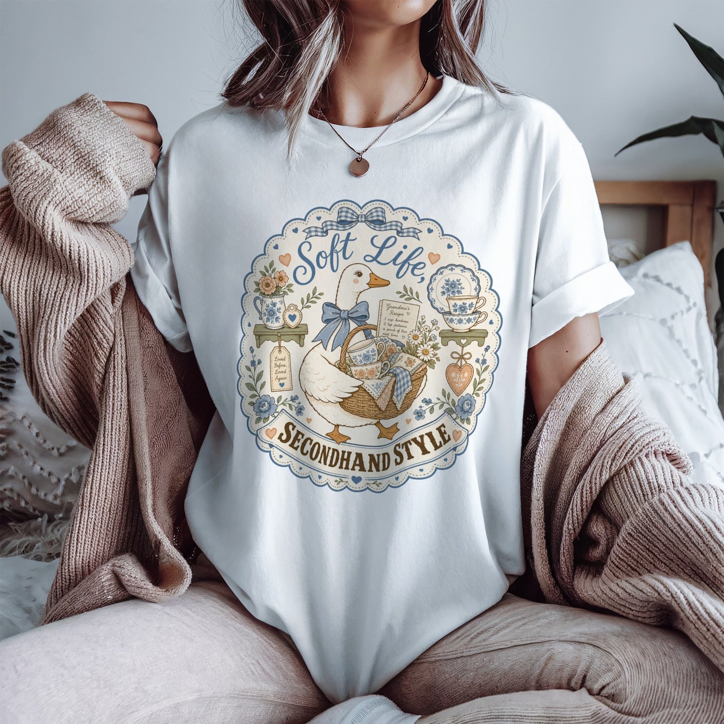 Soft Life Secondhand Style Vintage Tee | Grandmacore Goose Shirt | Gift for Thrifters & Cottage Lovers