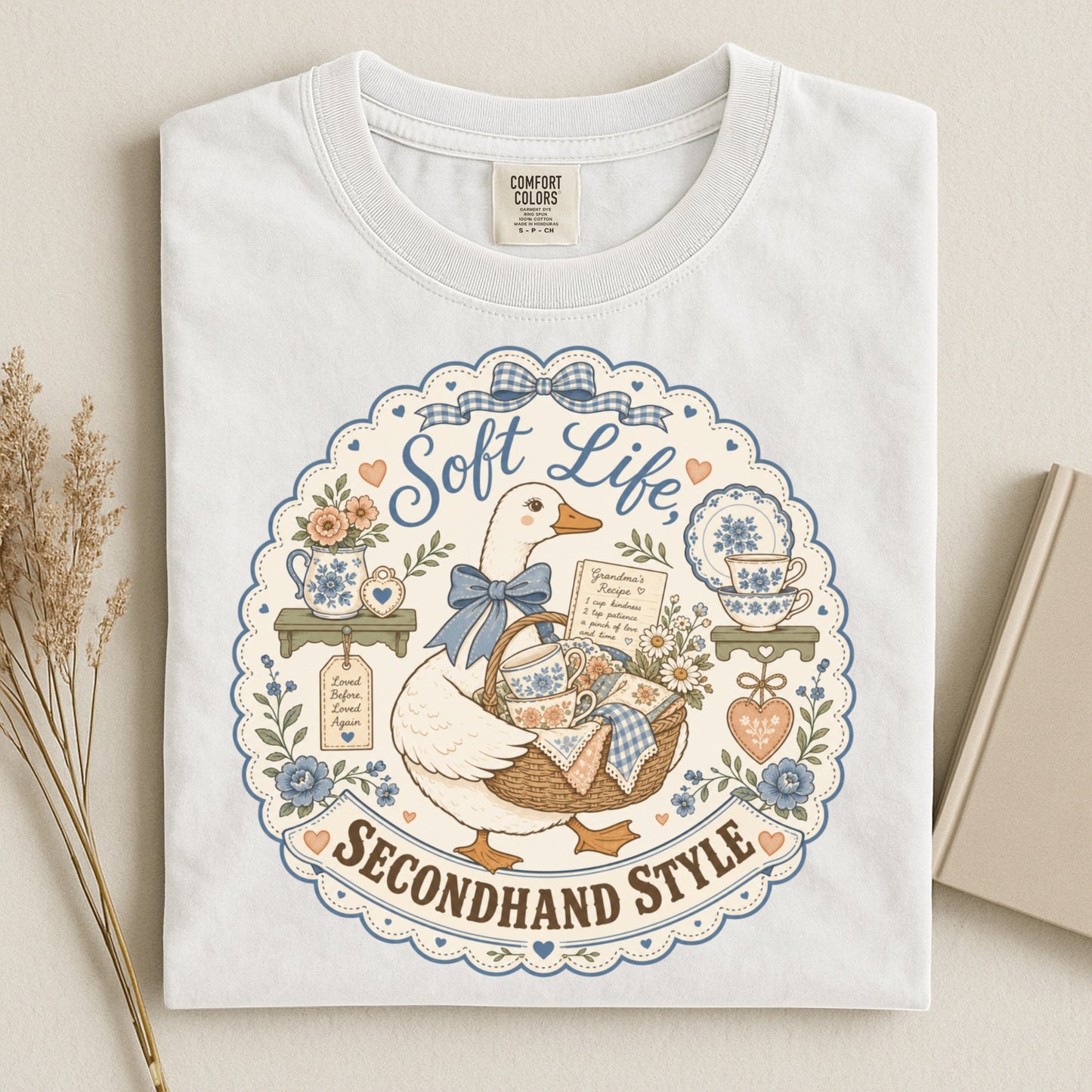 Soft Life Secondhand Style Vintage Tee | Grandmacore Goose Shirt | Gift for Thrifters & Cottage Lovers
