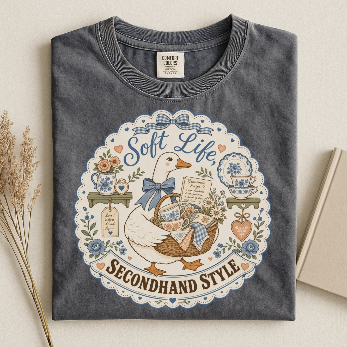 Soft Life Secondhand Style Vintage Tee | Grandmacore Goose Shirt | Gift for Thrifters & Cottage Lovers