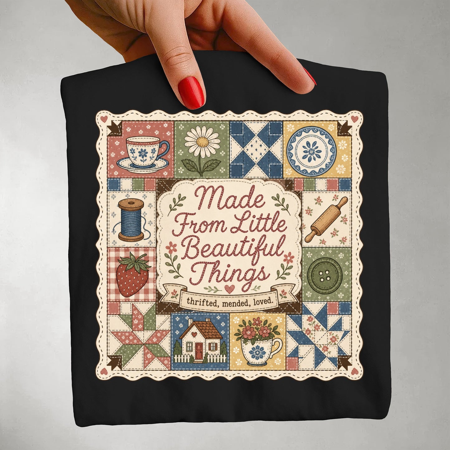 Made From Little Beautiful Things Vintage Tee | Thrifted Mended Loved Shirt | Gift for Thrifters & Crafters