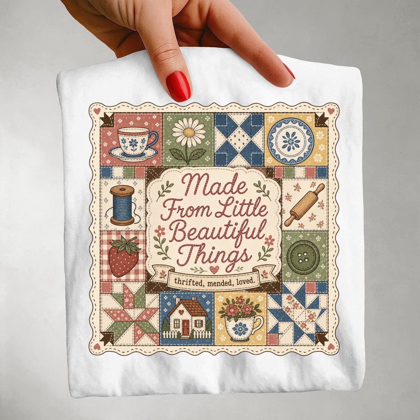 Made From Little Beautiful Things Vintage Tee | Thrifted Mended Loved Shirt | Gift for Thrifters & Crafters