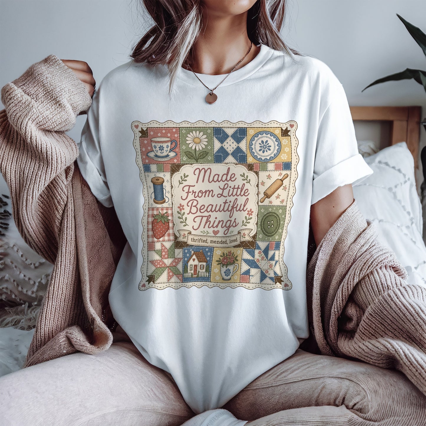Made From Little Beautiful Things Vintage Tee | Thrifted Mended Loved Shirt | Gift for Thrifters & Crafters