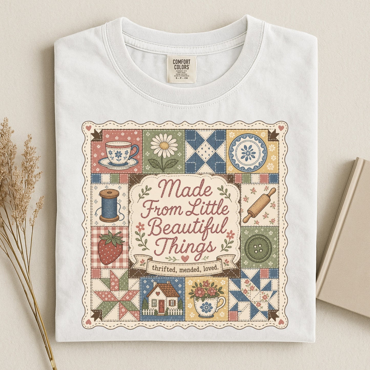 Made From Little Beautiful Things Vintage Tee | Thrifted Mended Loved Shirt | Gift for Thrifters & Crafters