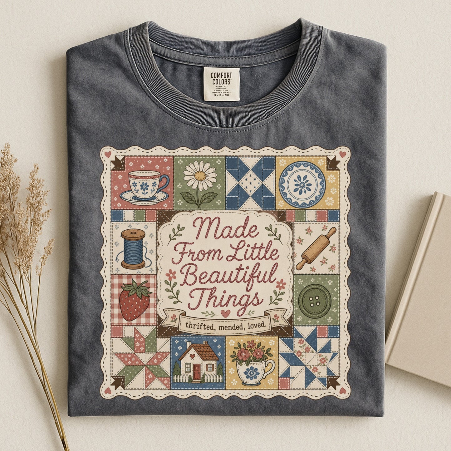 Made From Little Beautiful Things Vintage Tee | Thrifted Mended Loved Shirt | Gift for Thrifters & Crafters